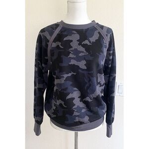 PrAna Sweater Womens S Cozy Up Sweatshirt Nautical Blue Camo Hemp Pullover